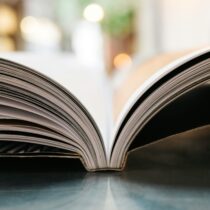 Side view of an open book